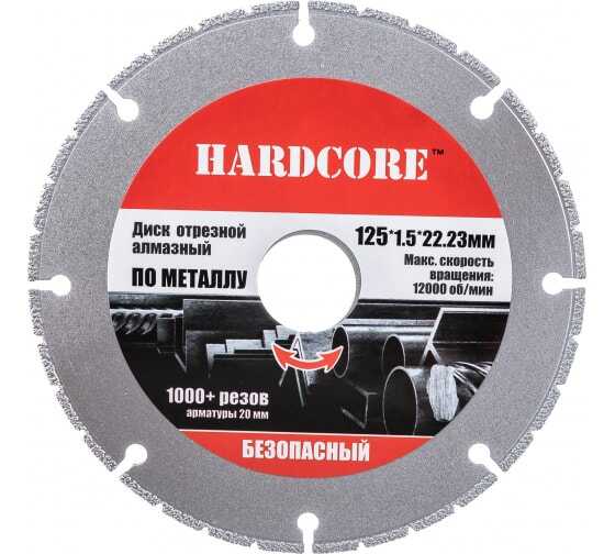 Диск отрезной алмазный по металлу безопасный 125х22,23 мм "Hardcore" 184125 Диск отрезной алмазный по металлу безопасный 125х22,23 мм "Hardcore" 184125