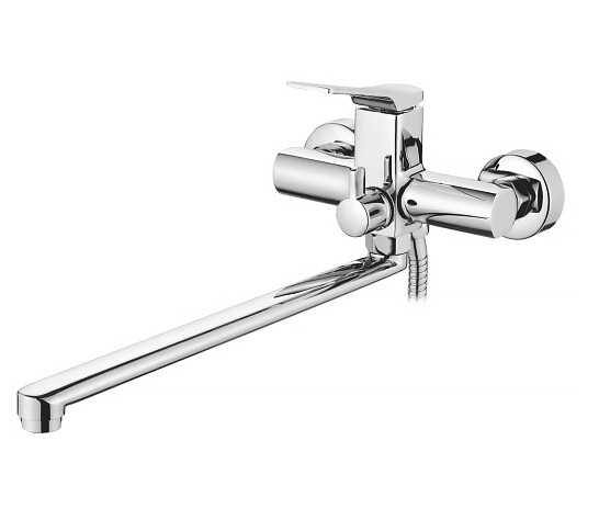 A71122 Смеситель для ванны с длинным изливом 350 мм. Дивертор в корпусе. Латунь 25