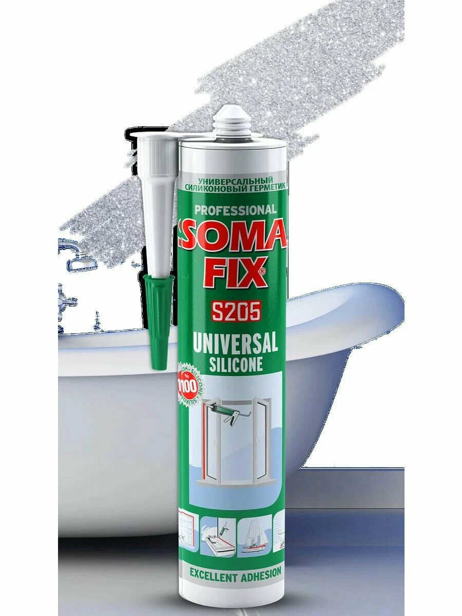 SOMA FIX Герметик силиконовый универсальный (алюминиевый), 280 мл. SOMA FIX Герметик силиконовый универсальный (алюминиевый), 280 мл.