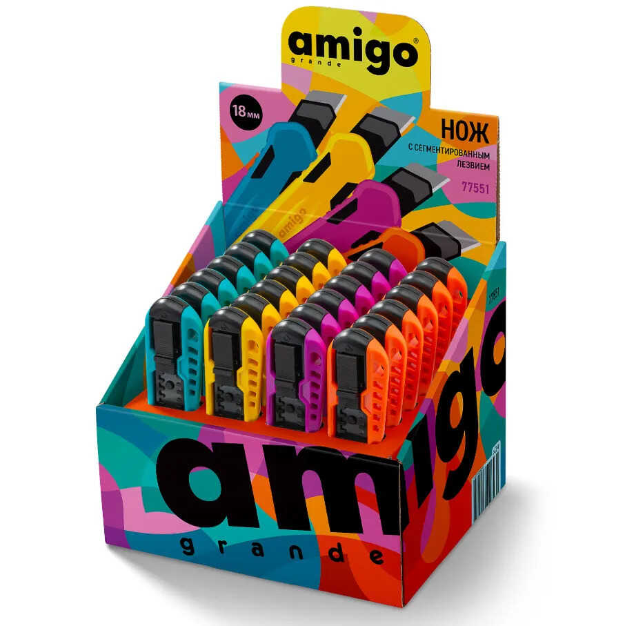 Нож строительный с сегментированным лезвием 18 мм Amigo Grande 77551 (24/192) Нож строительный с сегментированным лезвием 18 мм Amigo Grande 77551 (24/192)